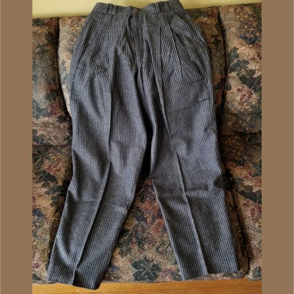 Vintage 90s, grey stripes, pleated dress pants, M, Le Chateau - Picture 4 of 9